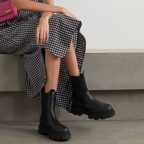 GANNI Paneled Recycled-Leather Chelsea Boots Size 8 - Picture 3 of 11